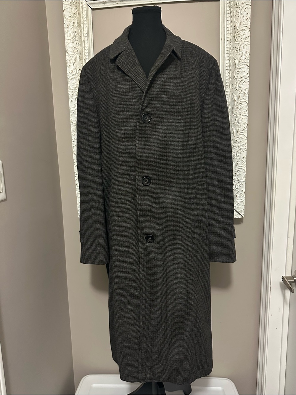 Vintage CROMBIE Scotland Wool Houndstooth Overcoat 44L XL Bill Yardhouse